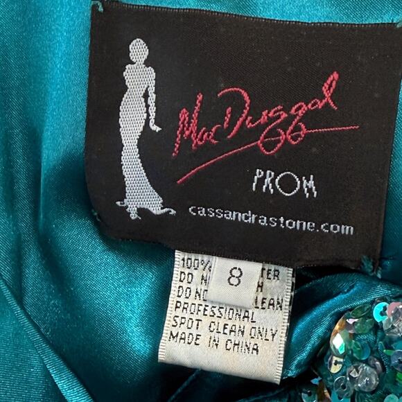 Mac Duggal Prom Teal Beaded Ruffled Mermaid Gown Dress Size 8 - Picture 3 of 3